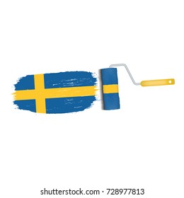 Brush Stroke With Sweden National Flag Isolated On A White Background. Vector Illustration. National Flag In Grungy Style. Brushstroke. Use For Brochures, Printed Materials, Logos, Independence Day