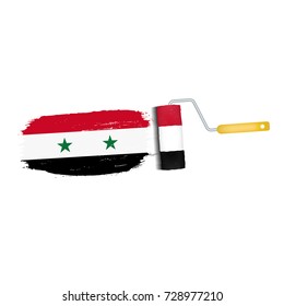 Brush Stroke With Syria National Flag Isolated On A White Background. Vector Illustration. National Flag In Grungy Style. Brushstroke. Use For Brochures, Printed Materials, Logos, Independence Day