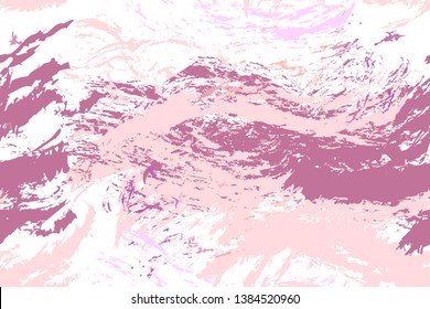 Brush stroke for textile covers. Dirty art smear. Pastel Fresco Mural wall decor. Wallpaper background for fabric. Putty plaster paint for walls design. Pink floral seamless pattern. 