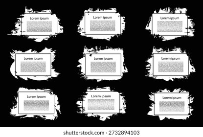 Brush Stroke texture Boxes With black background. Collection of speech bubbles. text boxes hand-drawn brush stroke.