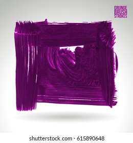 Brush stroke and texture in purple. Grunge vector abstract hand - painted element. Underline and border.