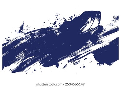 Traçado e textura do pincel. Escova de esfregaço, branco acrílico-azul textura pincel traçado mão desenho, isolado no fundo branco.
