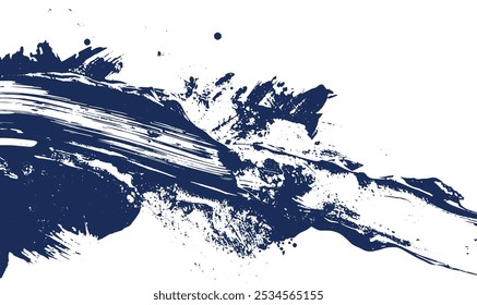 Pincelada y textura. Cepillo de la mancha, dibujo de la mano del trazo del pincel de la textura blanco-azul de acrílico, aislado en el fondo blanco.
