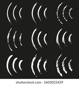 Brush stroke textures. Abstract curved shapes. Black and white style. Grunge artistic elements.