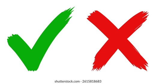 Brush stroke tick and cross, check mark vector illustration