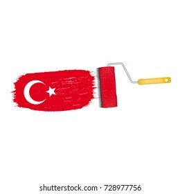 Brush Stroke With Turkey National Flag Isolated On A White Background. Vector Illustration. National Flag In Grungy Style. Brushstroke. Use For Brochures, Printed Materials, Logos, Independence Day