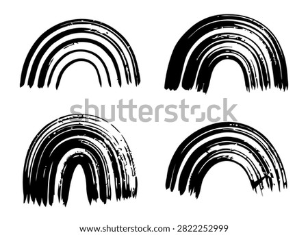Brush stroke vector. Bundle of painted curves, isolated on white background. Grunge textured design elements. Brush arc borders