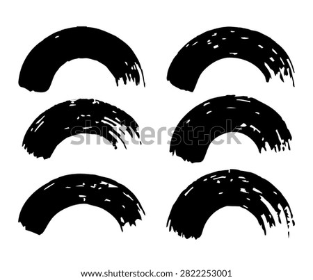 Brush stroke vector. Bundle of painted curves, isolated on white background. Grunge textured design elements. Brush arc borders