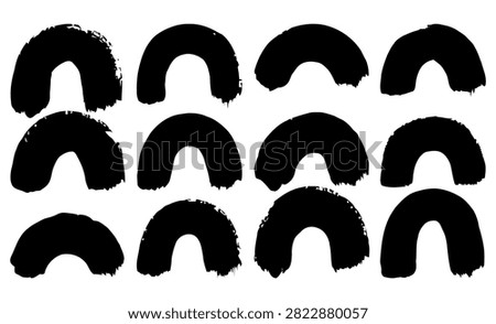 Brush stroke vector. Bundle of painted curves, isolated on white background. Grunge textured design elements. Brush arc borders