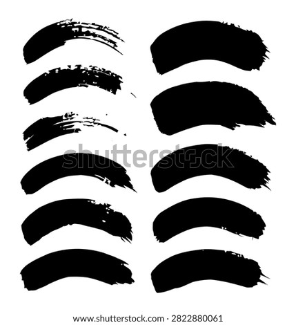 Brush stroke vector. Bundle of painted curves, isolated on white background. Grunge textured design elements. Brush arc borders
