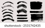 Brush stroke vector collection. Painted curves, rectangles and brush lines, isolated on white background. Grunge textured design elements