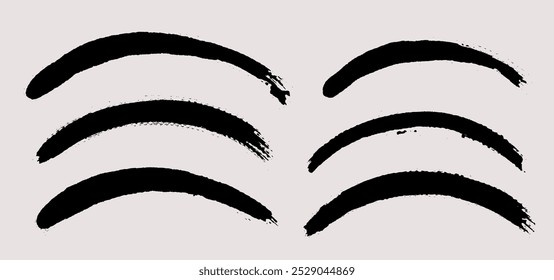 Brush stroke vector. Painted curves, isolated on white background. Grunge textured design elements