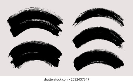 Vector de pincelada. Curvas pintadas, aisladas sobre fondo blanco. Elementos de diseño con textura Grunge