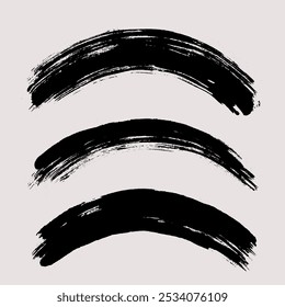 Vector de pincelada. Curvas pintadas, aisladas sobre fondo blanco. Elementos de diseño con textura Grunge