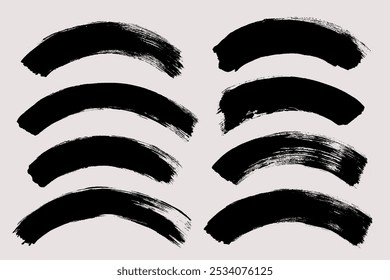 Vetor de traçado de pincel. Curvas pintadas, isoladas sobre fundo branco. Elementos de design texturizados Grunge