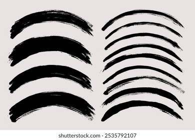 Vetor de traçado de pincel. Curvas pintadas, isoladas sobre fundo branco. Elementos de design texturizados Grunge