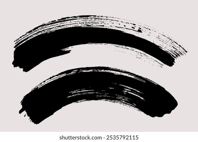 Vector de pincelada. Curvas pintadas, aisladas sobre fondo blanco. Elementos de diseño con textura Grunge