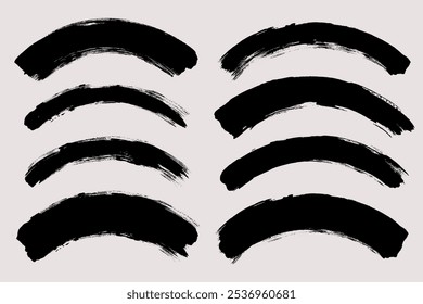 Vector de pincelada. Curvas pintadas, aisladas sobre fondo blanco. Elementos de diseño con textura Grunge