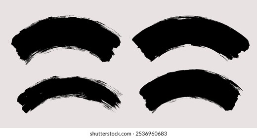 Vector de pincelada. Curvas pintadas, aisladas sobre fondo blanco. Elementos de diseño con textura Grunge