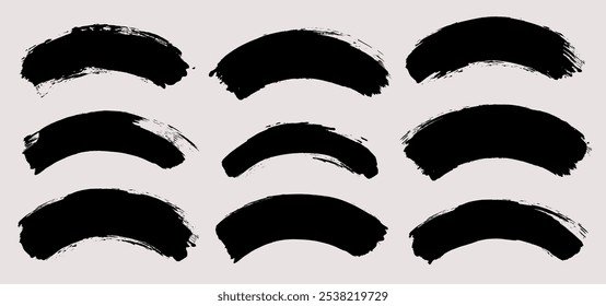 Brush stroke vector. Painted curves, isolated on white background. Grunge textured design elements