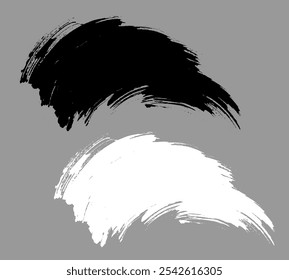 Brush stroke vector. Painted curves, arc lines, isolated. Grunge curvy backgrounds. Textured design elements. Black and white brush options