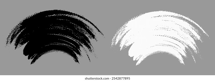 Brush stroke vector. Painted curves, arc lines, isolated. Grunge curvy backgrounds. Textured design elements. Black and white brush options