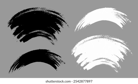 Brush stroke vector. Painted curves, arc lines, isolated. Grunge curvy backgrounds. Textured design elements. Black and white brush options
