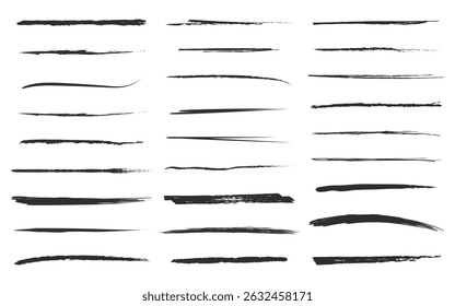 Brush stroke vector set hand drawn underlines strikethrough doodle lines calligraphic ink stroke set isolated on transparent background sketch marker style emphasis ink pen scribble art