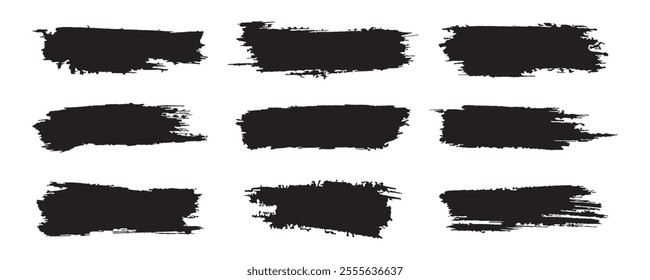 Brush Stroke Vector Set and Painted Text Boxes. Dirty Brush Texture. Grunge Brush Stroke. Set of Paintbrush. Artistic Grunge Texture. Collection of Brush Strokes and Grunge Elements