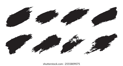 Brush Stroke Vector Set and Painted Text Boxes. Dirty Brush Texture. Grunge Brush Stroke. Set of Paintbrush. Artistic Grunge Texture. Collection of Brush Strokes and Grunge Elements