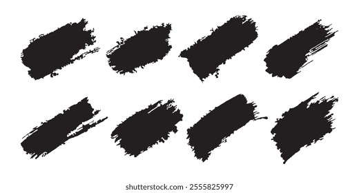 Brush Stroke Vector Set and Painted Text Boxes. Dirty Brush Texture. Grunge Brush Stroke. Set of Paintbrush. Artistic Grunge Texture. Collection of Brush Strokes and Grunge Elements