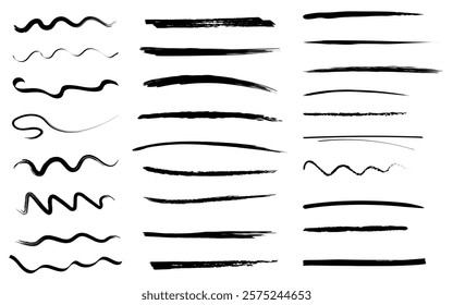 Brush stroke vector set underline ornament calligraphic black isolated art variation hand drawn