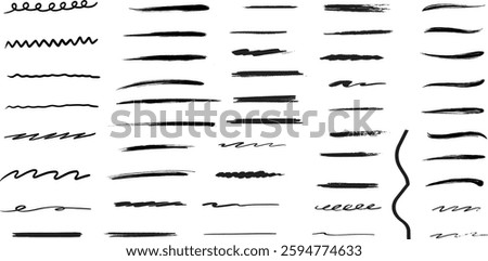 Brush stroke vector set underline ornament calligraphic black isolated art variation hand drawn