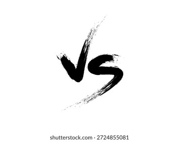 Brush Stroke VS, versus Battle-Logo. Schrift einzeln auf weißem Hintergrund. Schwarzer Pinsel "VS" Symbol mit dynamischen Malstrichen auf weiß. Gegen Kampf, Vergleich, Wettbewerb und Kampfkonzept