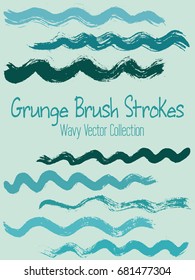Brush stroke waves vector collection. Bent hand painted watercolor wavy lines, horizontal curves. Marine, sea or ocean waves, water ripple, curve lines vector. 