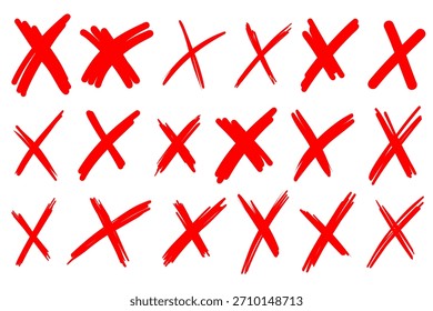 Brush stroke X cross mark. Hand drawn Doodle brush cross, ban, refusal. Marker sketch. Highlighting text and important objects. Stock vector illustration isolated on white background.