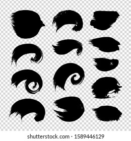 Brush strokes abstract different shapes isolated on imitation transparent background