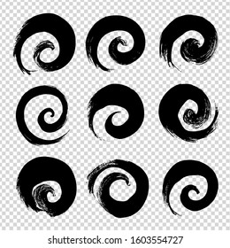 Brush strokes abstract spiral isolated on imitation transparent background