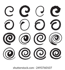 Pinceladas Abstractas Espiral Set Diseño de Vector.