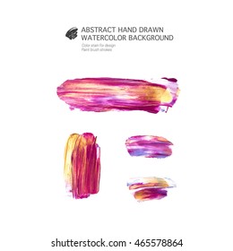 Brush strokes acrylic, gouache
Vector Abstract hand drawn acrylic watercolor background 
Color stain for design Paint brush strokes
Golden texture template  for banner, background