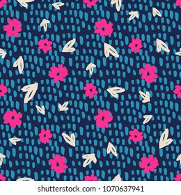 Brush Strokes Background with Flowers Seamless Pattern 