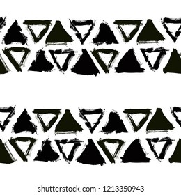 Brush strokes background from triangles. Grunge seamless pattern. Sketchy hand drawn graphic print. Black and White background. Grungy decoration. Vector design. Distress texture