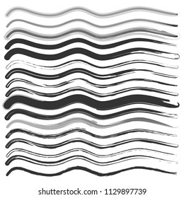 Brush strokes. Black brush strokes in the form of a wave. A set of strokes of different brushes. Flat design, vector illustration, vector.
