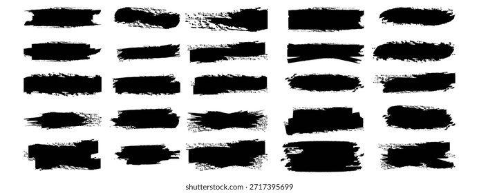 Pinceladas, líneas de tinta negra, conjunto abstracto de Vector con textura grunge de pincel sobre fondo blanco. Pinceladas y manchas de tinta smear backdrop, Anuncio de suciedad, diseño de acuarela