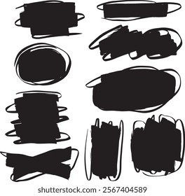 Brush strokes border set, black icons