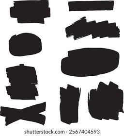 Brush strokes border set, black icons