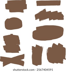 Brush strokes border set, brown icons