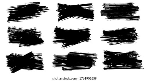 Brush Strokes. Boxes for text.  Paintbrush Grunge design elements. Dirty texture banners. Vector Set of black paint, ink brush strokes, brushes, lines. 