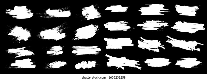 Brush strokes bundle. Vector paintbrush set. Dirty distress texture banners. Ink splatters. Grungy painted lines