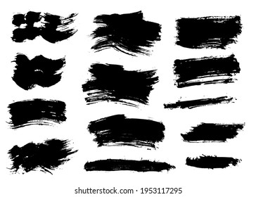 Brush strokes bundle. Vector paintbrush set. Painted rectangle and long shapes, text boxes and banners. Grunge design elements. Dirty distress texture. Black and white 